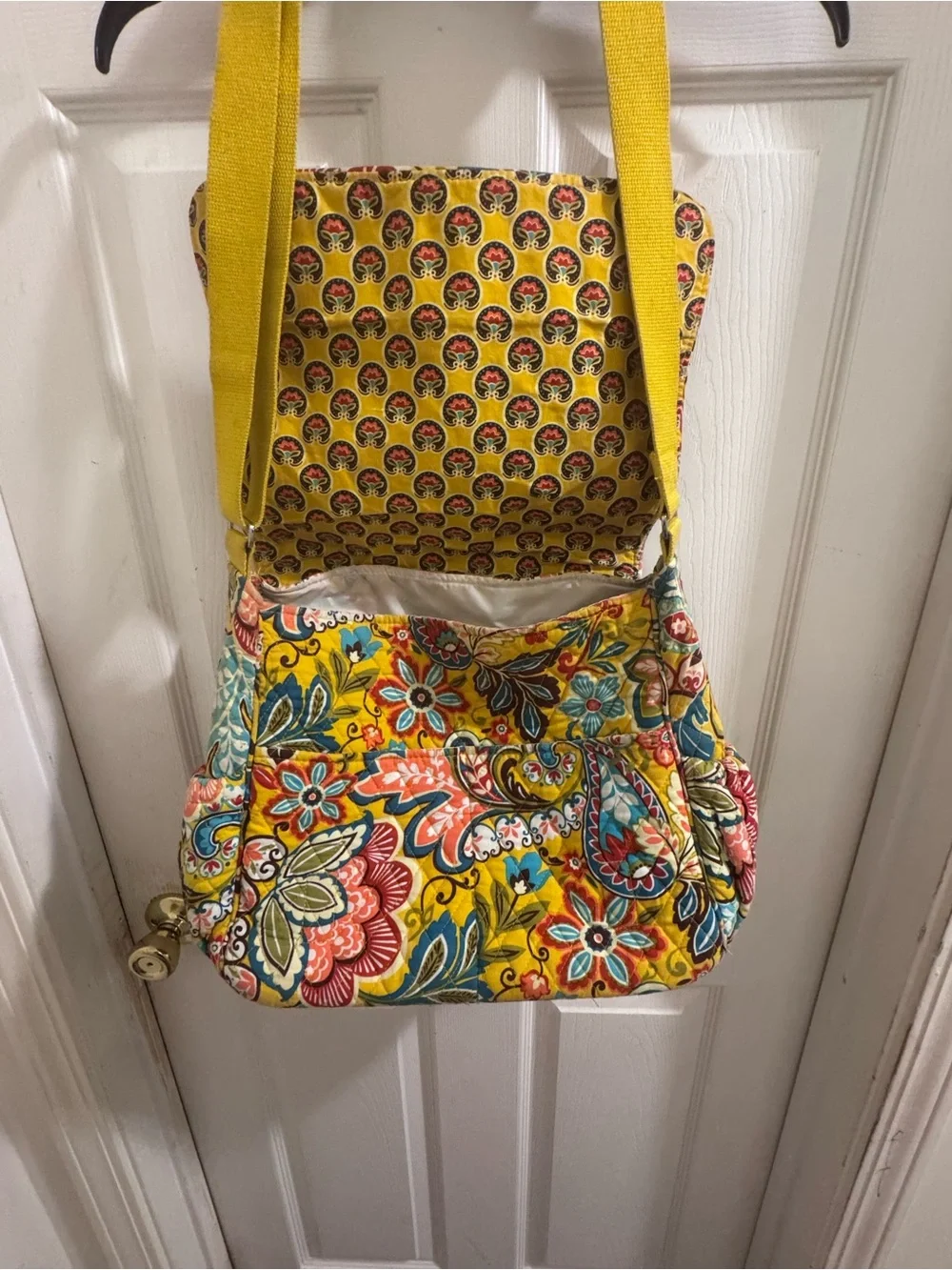 Vera Bradley Yellow Floral Quilted Shoulder Bag with Multicolor Print-0082